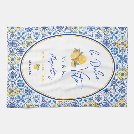 Mediterranean Tile Custom Newlywed Theedoek (Horizontaal)