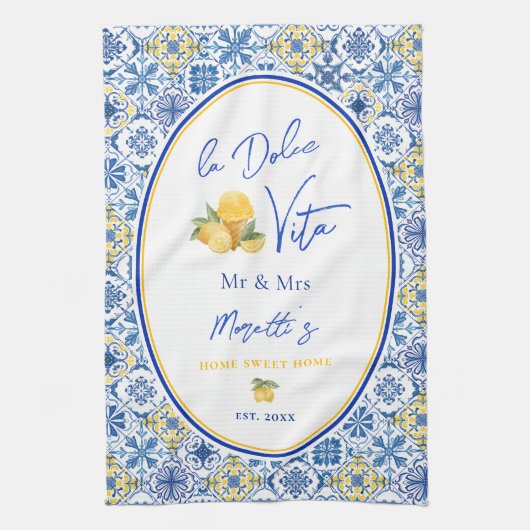 Mediterranean Tile Custom Newlywed Theedoek (Verticaal)