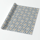 Mediterranean Tile Gift Wrap, Blue and Gold Cadeaupapier (Uitgerold)