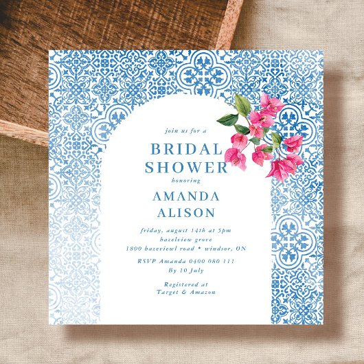 Mediterranean tile pattern Bridal Shower Kaart