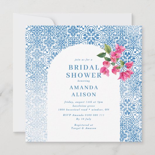 Mediterranean tile pattern Bridal Shower Kaart (Voorkant)