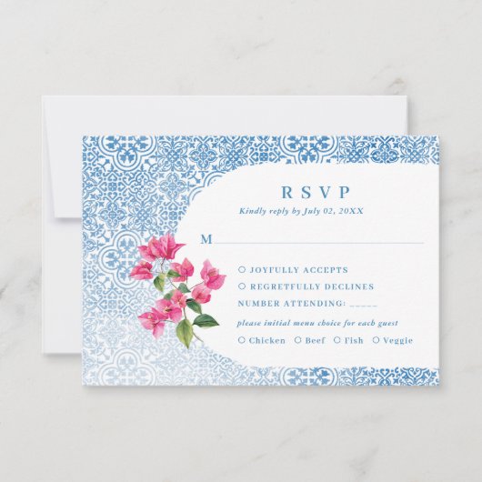 Mediterranean tile pattern RSVP Response Card (Voorkant)