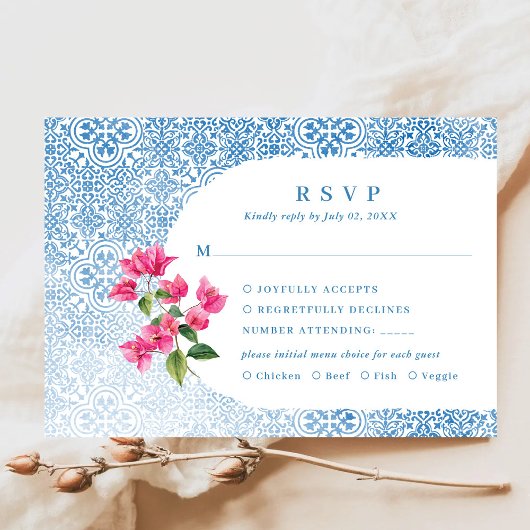 Mediterranean tile pattern RSVP Response Card Kaartje