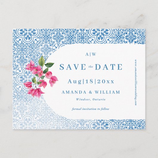 Mediterranean tile pattern Save the Date Post Card Briefkaart (Voorkant)