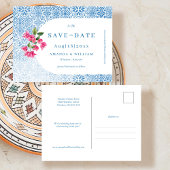 Mediterranean tile pattern Save the Date Post Card Briefkaart