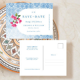 Mediterranean tile pattern Save the Date Post Card Briefkaart