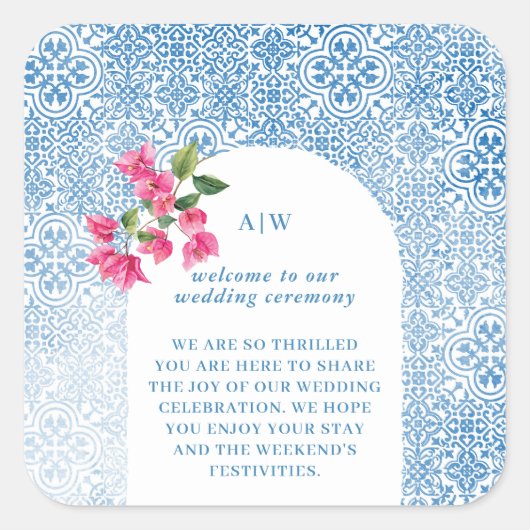 Mediterranean tile pattern vierkante sticker (Voorkant)