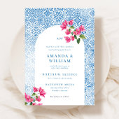 Mediterranean tile pattern Wedding Invitation Kaart