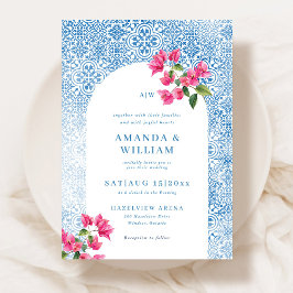 Mediterranean tile pattern Wedding Invitation Kaart
