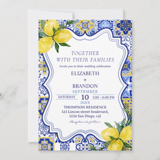 Mediterranean Tile Wedding with Lemons Kaart (Voorkant)