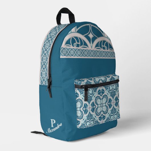 Mediterranean tile work inspiration teal bedrukte rugzak (Achterkant Hoek Links)
