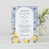 Mediterranean Tiles and Lemon Garland Wedding Kaart (Staand voorkant)