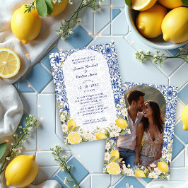 Mediterranean Tiles and Lemon Garland Wedding Kaart
