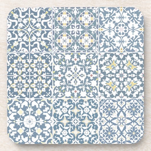 Mediterranean Tiles, Moroccan, Majolica, Azulejo Bier Onderzetter (Voorkant)