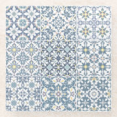 Mediterranean Tiles, Moroccan, Majolica, Azulejo Glazen Onderzetter (Voorkant)