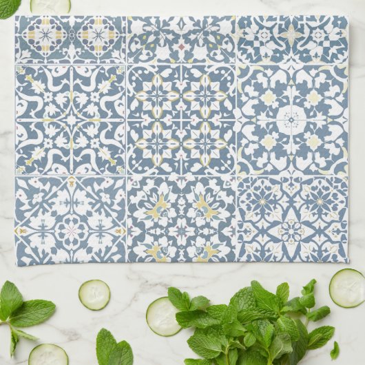 Mediterranean Tiles, Moroccan, Majolica, Azulejo Theedoek (Gevouwen)