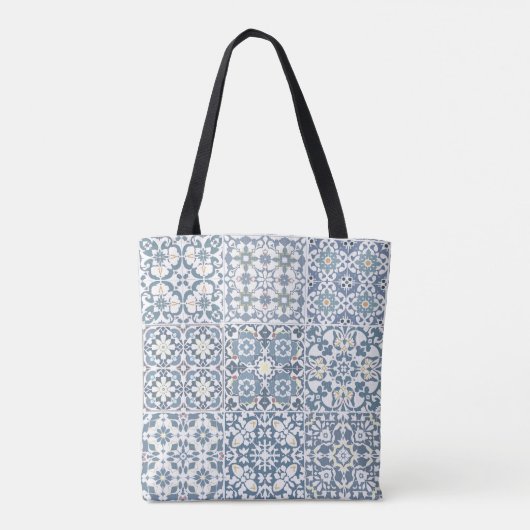 Mediterranean Tiles, Moroccan, Majolica, Azulejo Tote Bag (Achterkant)