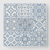 Mediterranean Tiles, Moroccan, Majolica, Azulejo Vierkante Klok (Voorkant)