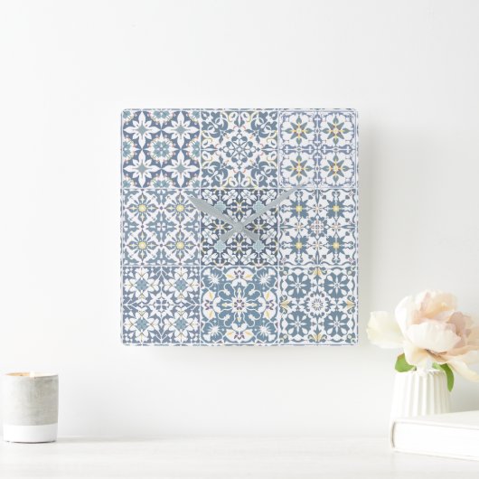 Mediterranean Tiles, Moroccan, Majolica, Azulejo Vierkante Klok (Huis)