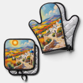 Mediterranean Village Painting Ovenwant & Pannenlap Set (Voorkant / Achterkant)