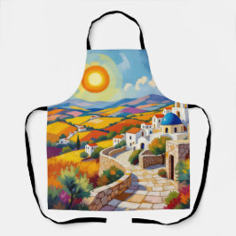 Mediterranean Village Painting Schort