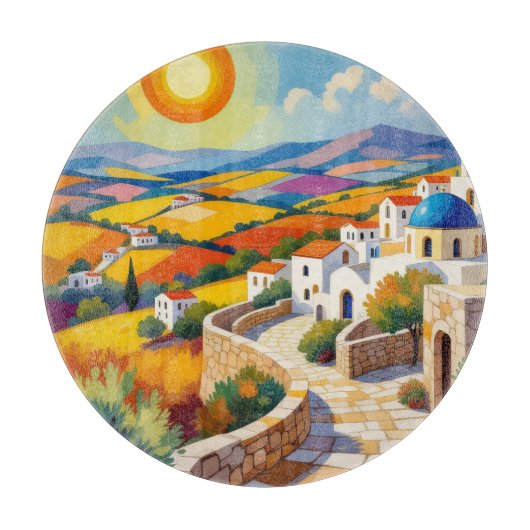 Mediterranean Village Painting Snijplank (Voorkant)