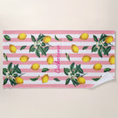 Mediterranean Vintage Lemons Pink Stripes Name Strandlaken (Voorkant)