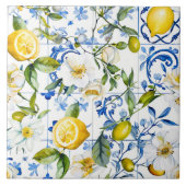 Mediterranean Watercolor Blue Pattern and Citrus Tegeltje (Voorkant)