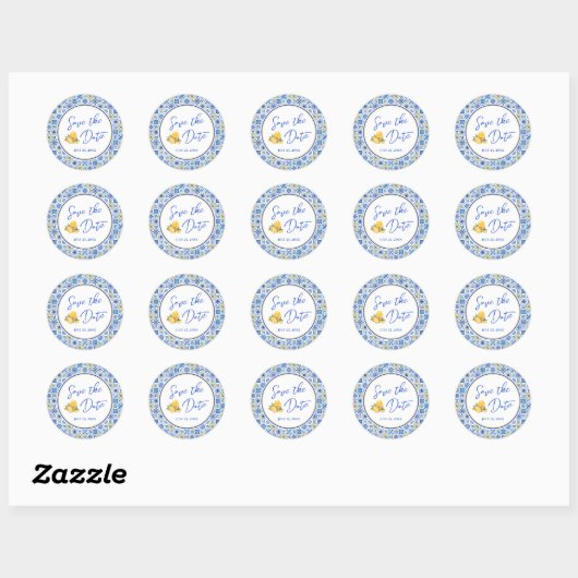 Mediterranean Wedding Save The Date Envelope Seal Ronde Sticker (Vel)
