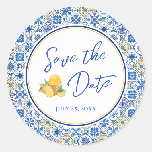 Mediterranean Wedding Save The Date Envelope Seal Ronde Sticker (Voorkant)