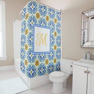 Mediterranean Yellow Blue Monogram Douchegordijn