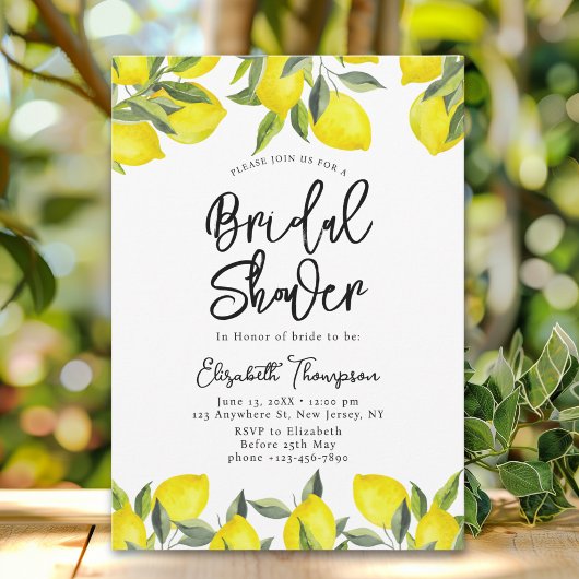 Mediterranean Yellow Lemon Bridal shower Kaart