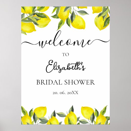 Mediterranean Yellow Lemon Bridal shower Poster (Voorkant)