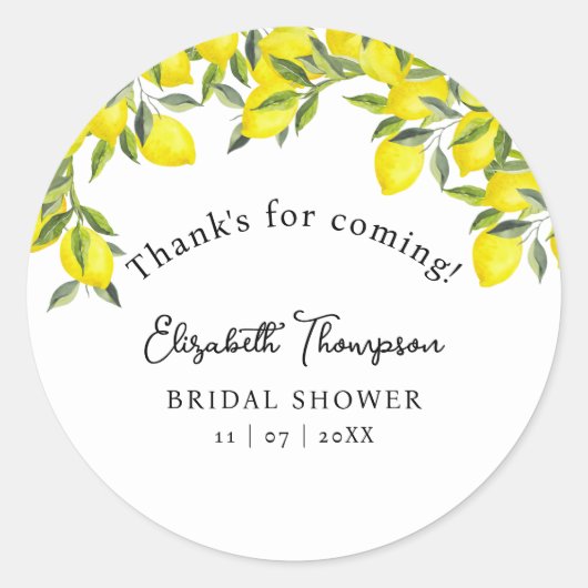 Mediterranean Yellow Lemon Bridal shower Ronde Sticker (Voorkant)