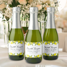 Mediterranean Yellow Lemon Bridal shower Sparkling Wijnetiket
