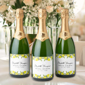 Mediterranean Yellow Lemon Bridal shower Sparkling Wijnetiket