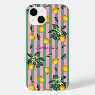Mediterraneinse citroenen roze groene strepen naam Case-Mate iPhone 14 hoesje