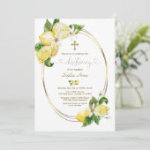 Mediterranian Lemon Fruits Calligraphy Christening Kaart (Staand voorkant)