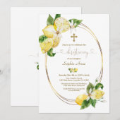 Mediterranian Lemon Fruits Calligraphy Christening Kaart (Voorkant / Achterkant)