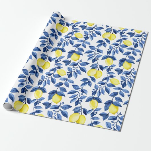 Mediterrenean Citrus Lemon pattern Cadeaupapier (Uitgerold)