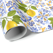 Mediterrenean Citrus Lemon pattern Cadeaupapier (Rol Hoek)