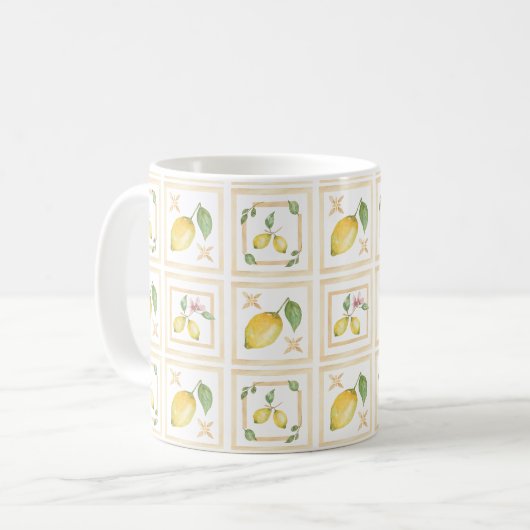 Mediterrenean Citrus Lemon pattern Koffiemok (Voorkant links)