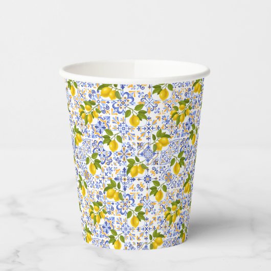 Mediterrenean Citrus Lemon pattern Paper Cups Papieren Bekers (Links)