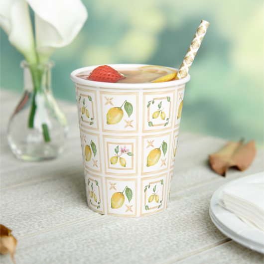 Mediterrenean Citrus Lemon pattern Papieren Bekers (Insitu)