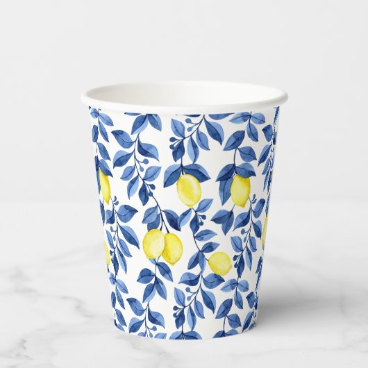 Mediterrenean Citrus Lemon pattern Papieren Bekers (Achterkant)