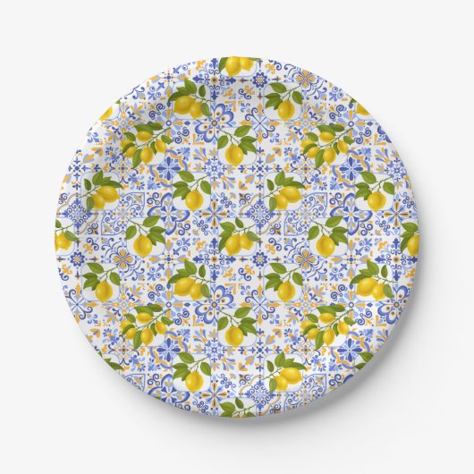 Mediterrenean Citrus Lemon pattern Papieren Bordje (Voorkant)