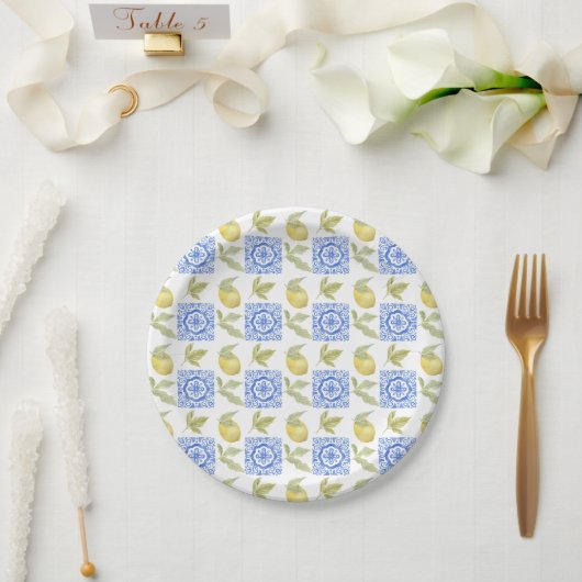 Mediterrenean Citrus Lemon pattern Papieren Bordje (Huwelijk)