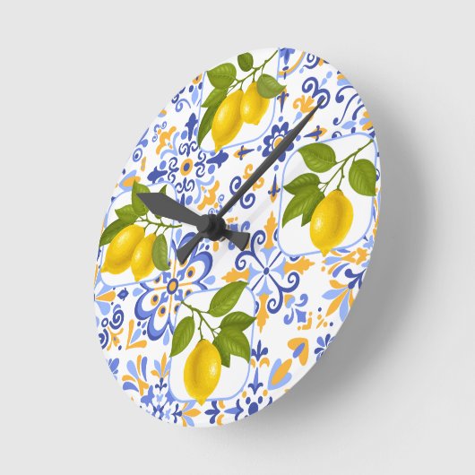 Mediterrenean Citrus Lemon pattern Ronde Klok (Hoek)