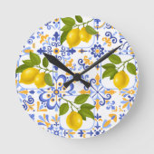 Mediterrenean Citrus Lemon pattern Ronde Klok (Voorkant)