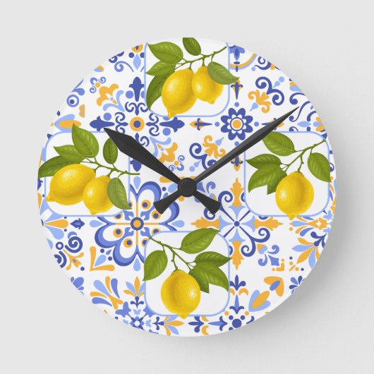 Mediterrenean Citrus Lemon pattern Ronde Klok (Voorkant)